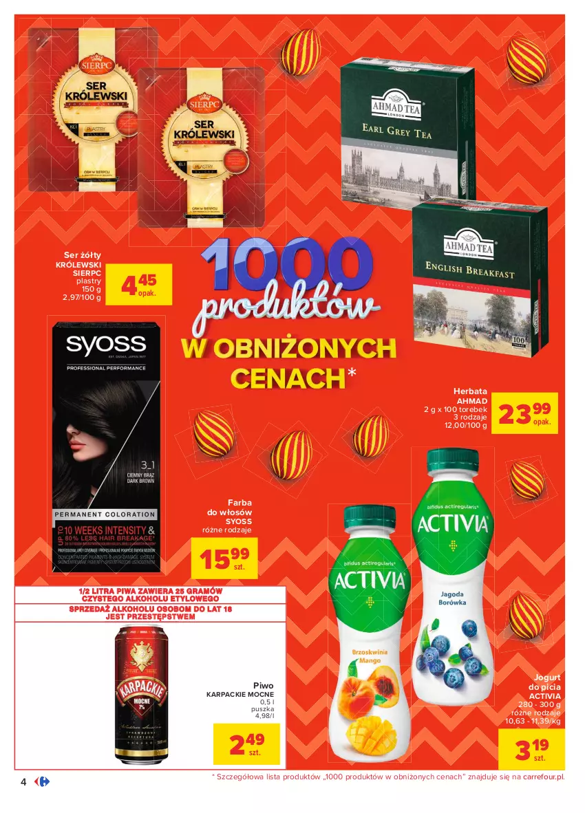 Gazetka promocyjna Carrefour - Gazetka Carrefour - ważna 15.03 do 22.03.2021 - strona 4 - produkty: Activia, Fa, Farba do włosów, Gra, Herbata, Jogurt, Karp, Królewski, Piwa, Piwo, Ser, Syoss