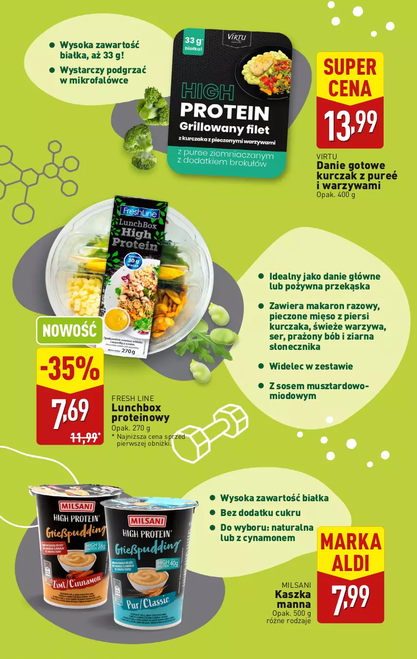 Gazetka promocyjna Aldi - Katalog Vege - ważna 01.01 do 31.01.2025 - strona 2 - produkty: Danie gotowe, Fa, Kurczak, Makaron, Mięso, Mus, Piec, Pur, Ser, Sok, Sos, Virtu, Warzywa, Widelec