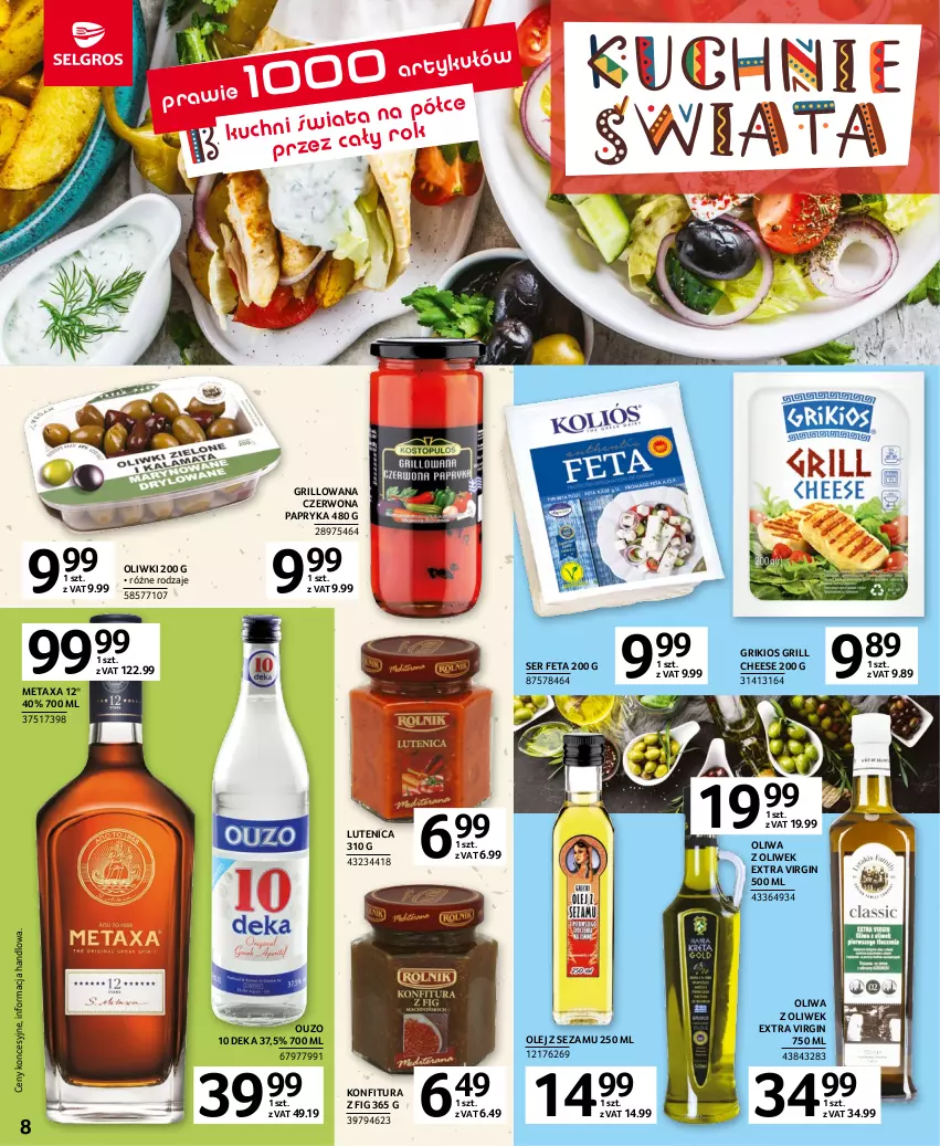 Gazetka promocyjna Selgros - Katalog Kuchnie Świata - ważna 04.05 do 17.05.2023 - strona 8 - produkty: Feta, Gin, Grill, Konfitura, Metaxa, Olej, Oliwa, Oliwa z oliwek, Oliwki, Papryka, Ser, Sezam