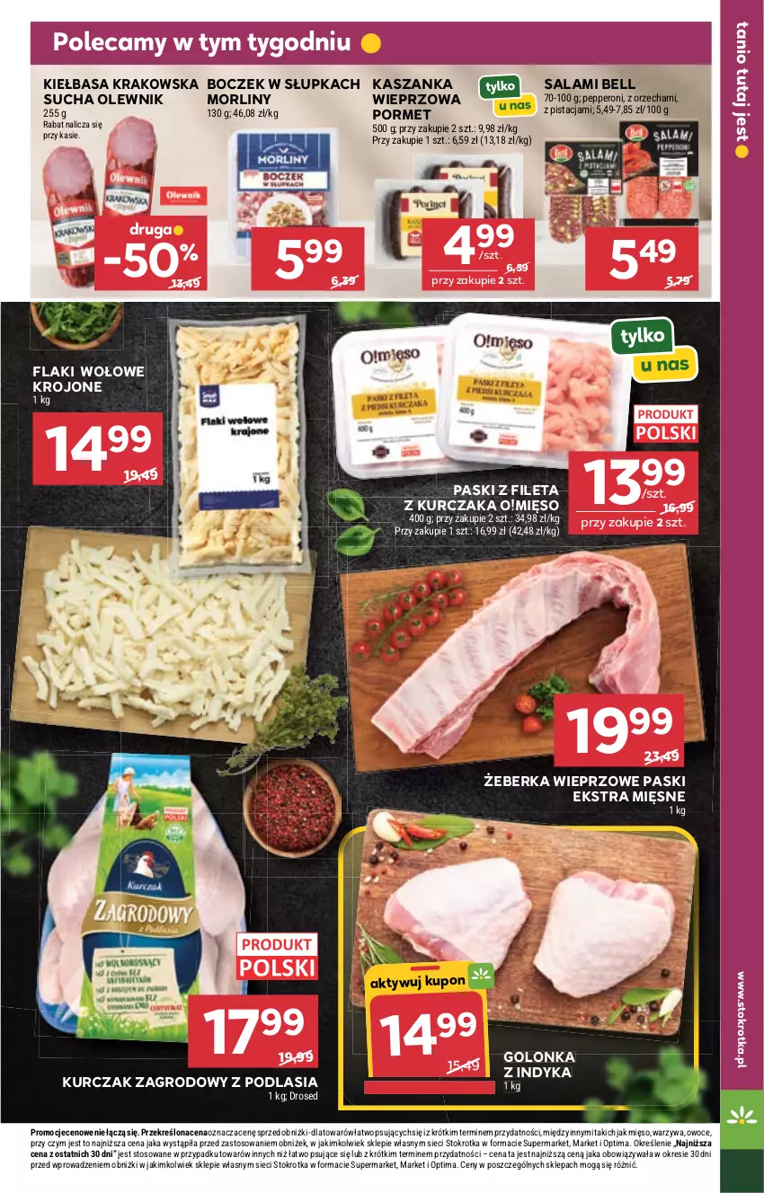 Gazetka promocyjna Stokrotka - Market - ważna 02.06 do 10.06.2026 - strona 11 - produkty: Bell, Boczek, Flaki, Flaki wołowe, Golonka z indyka, Kasza, Kaszanka, Kiełbasa, Kiełbasa krakowska, Kurczak, Mięso, Morliny, Olewnik, Optima, Owoce, Por, Salami, Warzywa