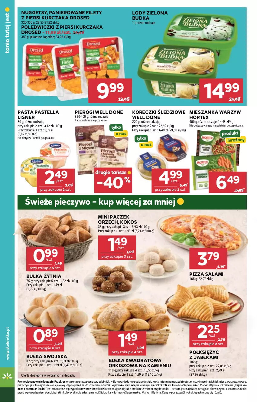 Gazetka promocyjna Stokrotka - Market - ważna 02.06 do 10.06.2026 - strona 12 - produkty: Bułka, Hortex, Jabłka, Kokos, Koreczki śledziowe, Kurczak, Lisner, Lody, Mięso, Mieszanka warzyw, Optima, Owoce, Pączek, Pastella, Piec, Pieczywo, Pierogi, Pizza, Salami, Warzywa, Zielona Budka