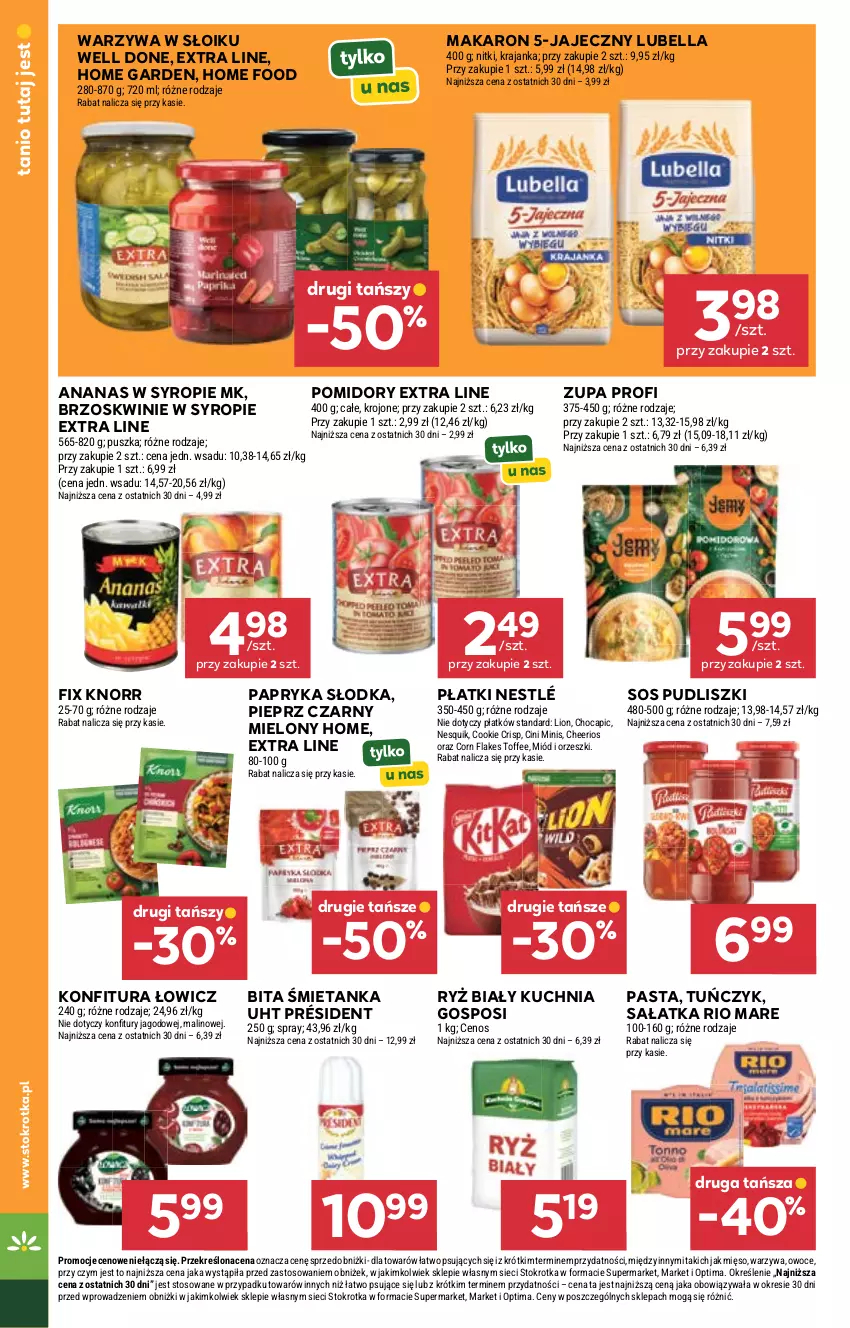 Gazetka promocyjna Stokrotka - Market - ważna 02.06 do 10.06.2026 - strona 16 - produkty: Ananas, Bell, Bella, Brzoskwinie, Cenos, Cheerios, Cini Minis, Corn flakes, Knorr, Konfitura, Kuchnia, Lion, Lubella, Makaron, Mięso, Miód, Nesquik, Nestlé, Optima, Orzeszki, Owoce, Papryka, Papryka słodka, Pieprz, Pomidory, Président, Pudliszki, Rio Mare, Ryż, Ryż biały, Sałat, Sałatka, Sos, Syrop, Tuńczyk, Warzywa, Zupa