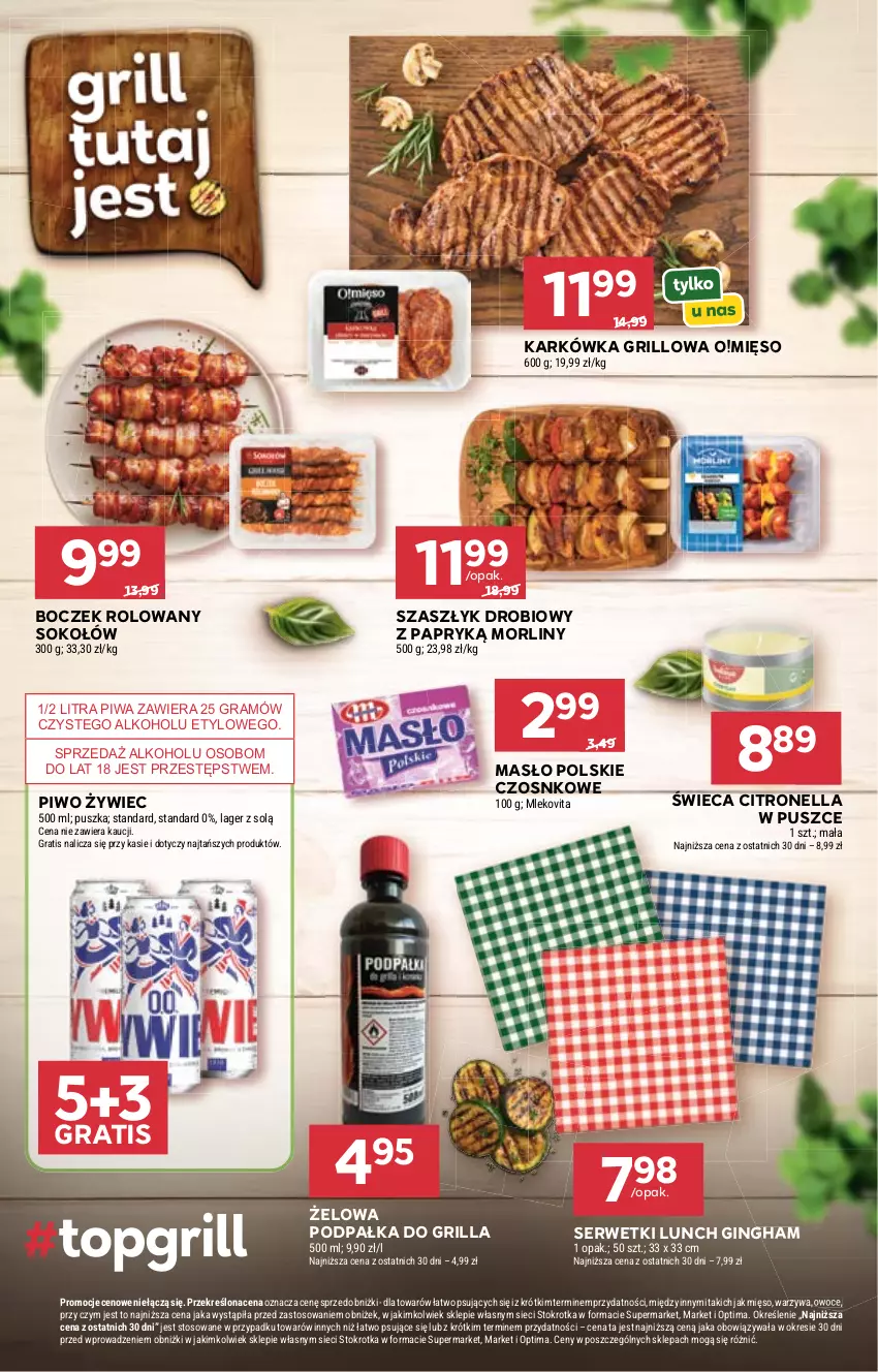 Gazetka promocyjna Stokrotka - Market - ważna 02.06 do 10.06.2026 - strona 18 - produkty: Boczek, Gin, Gra, Grill, Masło, Mięso, Mleko, Mlekovita, Morliny, Optima, Owoce, Piwa, Piwo, Ser, Serwetki, Sok, Sokołów, Warzywa