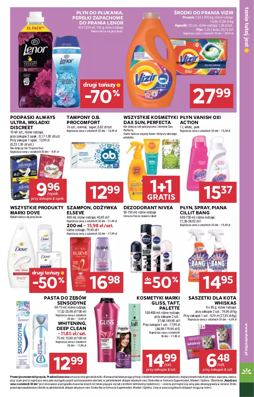 Gazetka promocyjna Stokrotka - Market - ważna 02.06 do 10.06.2026 - strona 23 - produkty: Always, Always Ultra, Cillit Bang, DAX, Dezodorant, Discreet, Dove, Elseve, Gra, Lenor, Mięso, Nivea, O.B., Odżywka, Optima, Owoce, Palette, Pasta do zębów, Perełki zapachowe, Perfecta, Płyn do płukania, Podpaski, Sensodyne, Szampon, Taft, Tampony, Tropical, Vanish, Vizir, Warzywa, Whiskas, Wkładki