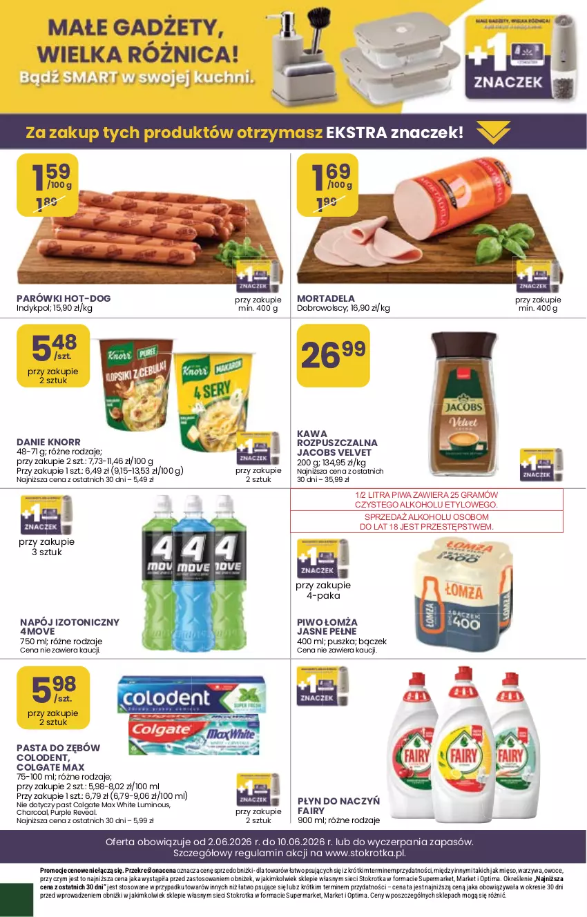 Gazetka promocyjna Stokrotka - Market - ważna 02.06 do 10.06.2026 - strona 27 - produkty: Colgate, Fa, Fairy, Gra, Jacobs, Jacobs Velvet, Kawa, Kawa rozpuszczalna, Knorr, LG, Mięso, Napój, Napój izotoniczny, Optima, Owoce, Parówki, Pasta do zębów, Piwa, Piwo, Pur, Velvet, Warzywa