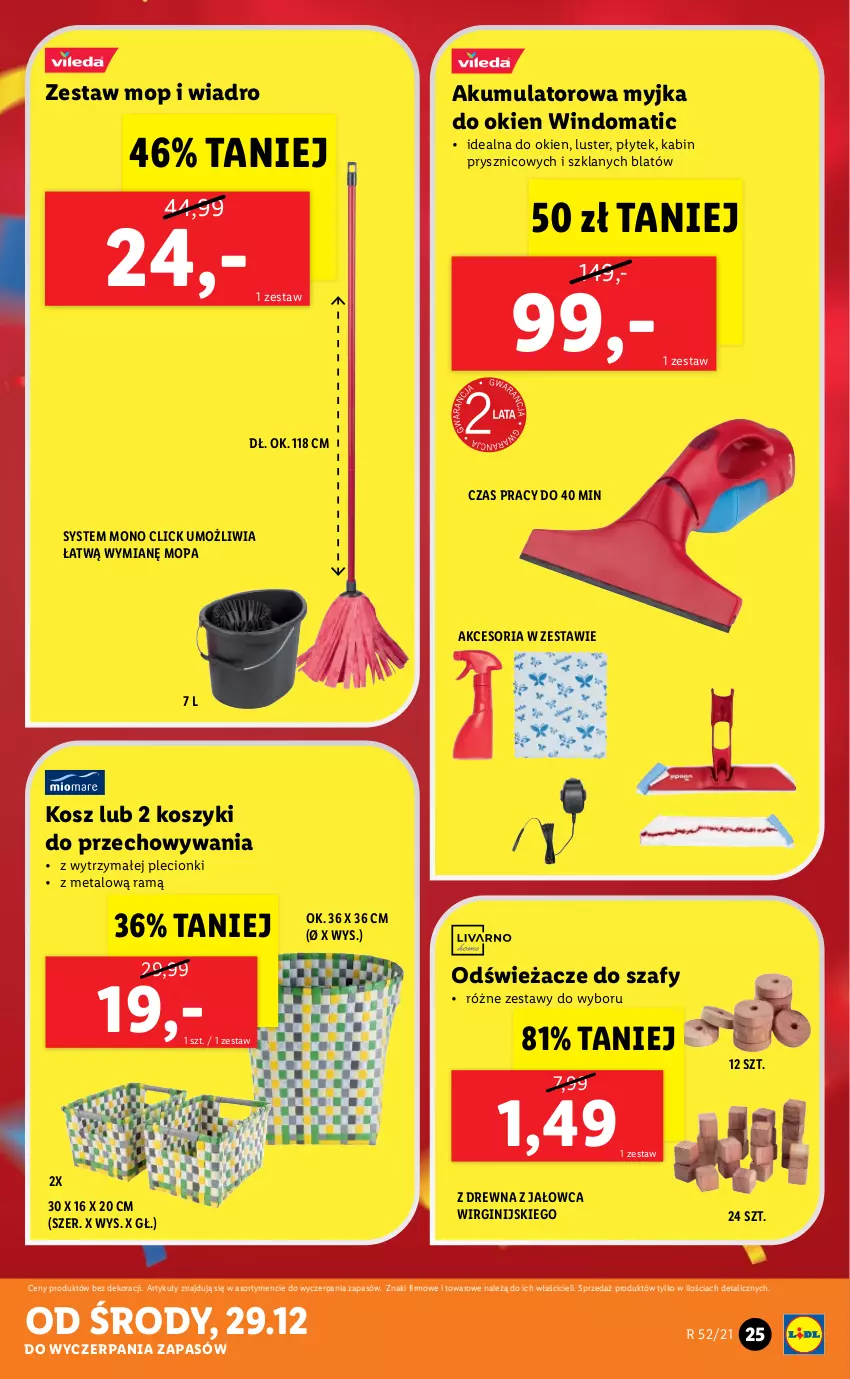 Gazetka promocyjna Lidl - GAZETKA - ważna 27.12 do 31.12.2021 - strona 25 - produkty: Akumulator, Gin, Kosz, Mop, Myjka do okien, Wiadro