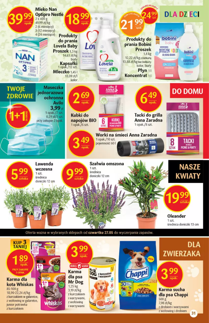 Gazetka promocyjna Delikatesy Centrum - Gazetka Delikatesy Centrum - ważna 27.05 do 01.06.2021 - strona 31 - produkty: Chappi, Fa, Gala, Grill, Kurczak, Lovela, Mleczko, Mleko, NAN Optipro, Warzywa, Whiskas, Worki na śmiec, Worki na śmieci, Zdrowie