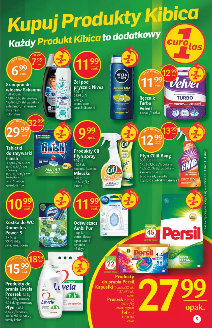 Gazetka promocyjna Delikatesy Centrum - Gazetka Delikatesy Centrum - ważna 27.05 do 01.06.2021 - strona 5 - produkty: Ambi Pur, Cif, Cillit Bang, Domestos, Fa, Finish, Kostka do wc, Kuchnia, Lovela, Mleczko, Nivea, Pur, Schauma, Szampon, Tablet, Tabletki do zmywarki, Velvet, Zmywarki