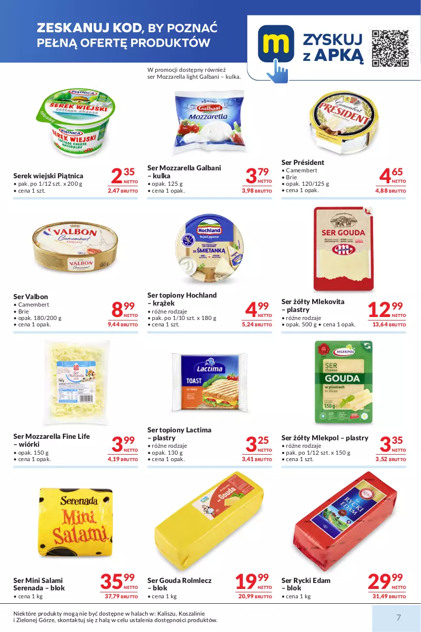 Gazetka promocyjna Makro - Mega oferty dla Twojego Sklepu - ważna 04.08 do 17.08.2026 - strona 7 - produkty: Brie, Camembert, Edam, Galbani, Gouda, Hochland, Kosz, Mleko, Mlekovita, Mozzarella, Piątnica, Président, Rolmlecz, Rycki Edam, Salami, Ser, Ser topiony, Serek, Serek wiejski, Szal, Top