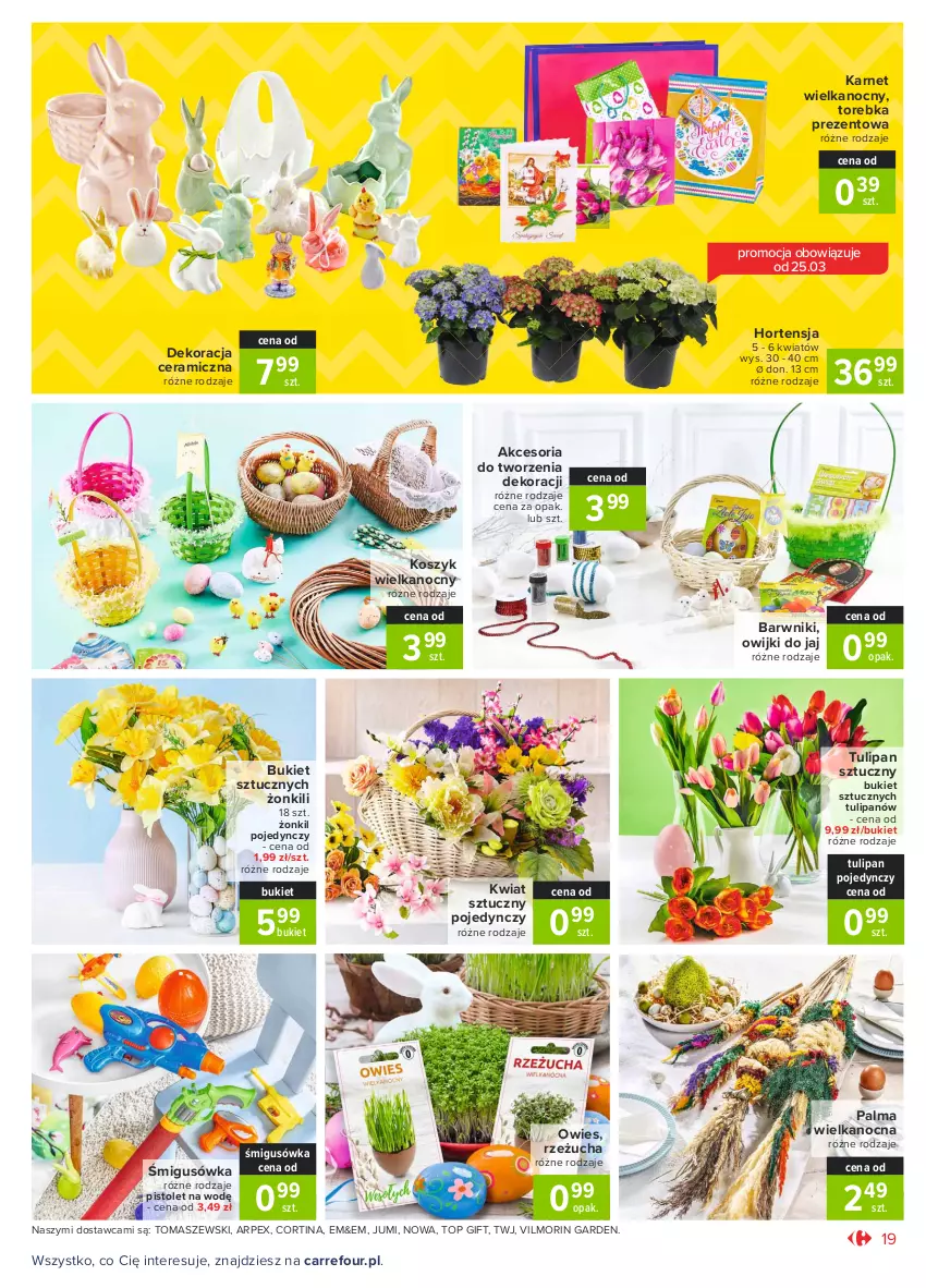 Gazetka promocyjna Carrefour - Gazetka Market - ważna 22.03 do 27.03.2021 - strona 19 - produkty: Bukiet, Kosz, Owijki, Palma, Pistolet, Rzeżucha, Top, Torebka, Tulipan