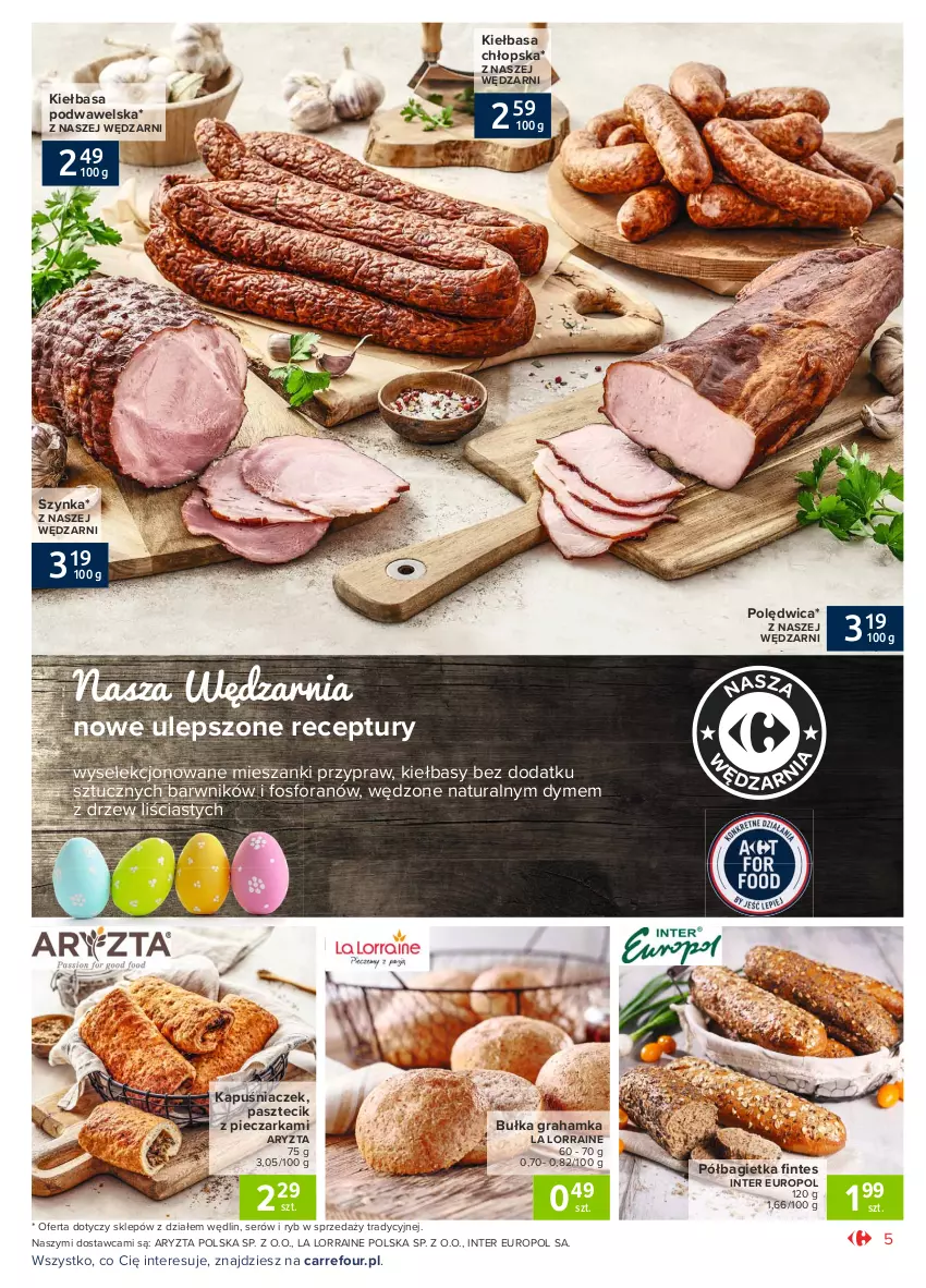 Gazetka promocyjna Carrefour - Gazetka Market - ważna 22.03 do 27.03.2021 - strona 5 - produkty: Bagietka, Bułka, Bułka grahamka, Gra, Kapuśniaczek, Kiełbasa, Kiełbasa podwawelska, Pasztecik z pieczarkami, Piec, Pieczarka, Półbagietka, Polędwica, Ser, Szynka, Wawel