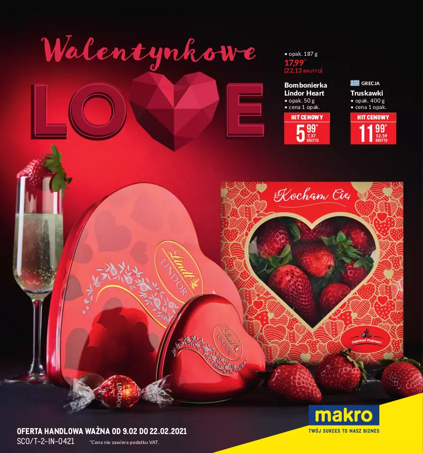 Gazetka promocyjna Makro - [Oferta specjalna] Walentynkowe LOVE - ważna 09.02 do 22.02.2021 - strona 1 - produkty: Lindor, Truskawki