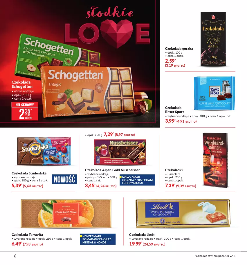 Gazetka promocyjna Makro - [Oferta specjalna] Walentynkowe LOVE - ważna 09.02 do 22.02.2021 - strona 6 - produkty: Czekolada, Czekolada gorzka, Kokos, Lindt, Por, Ritter Sport, Schogetten, Ser, Sport