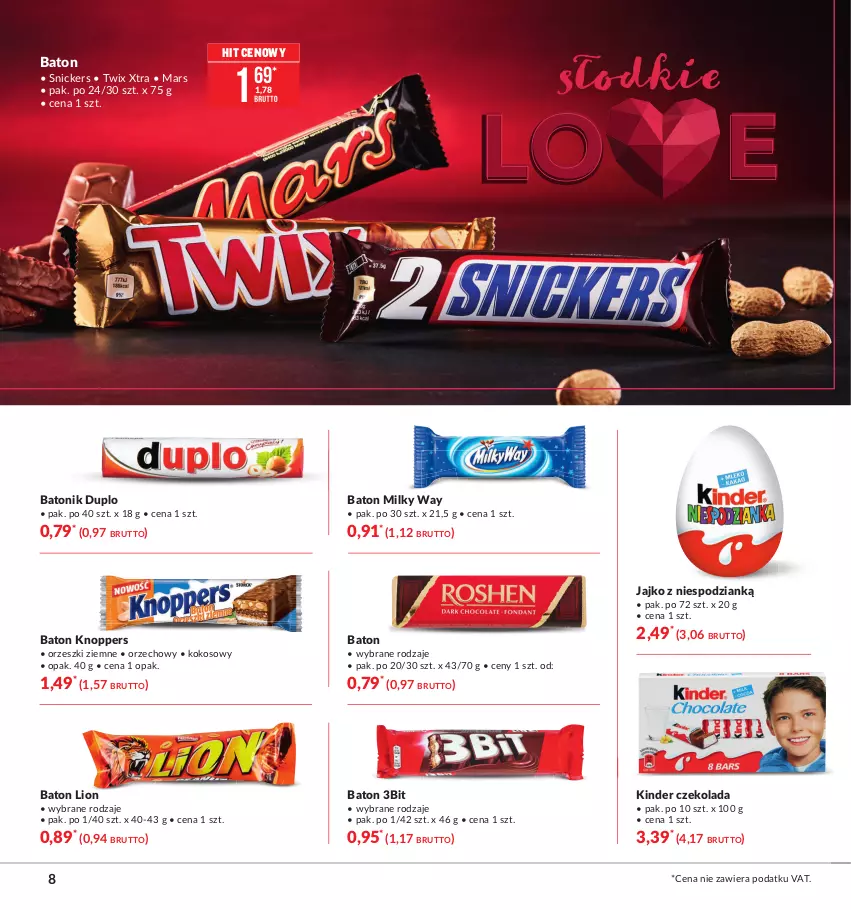 Gazetka promocyjna Makro - [Oferta specjalna] Walentynkowe LOVE - ważna 09.02 do 22.02.2021 - strona 8 - produkty: Baton, Czekolada, Kinder, Knoppers, Kokos, Lion, Mars, Milky Way, Orzeszki, Orzeszki ziemne, Snickers, Tonik, Twix