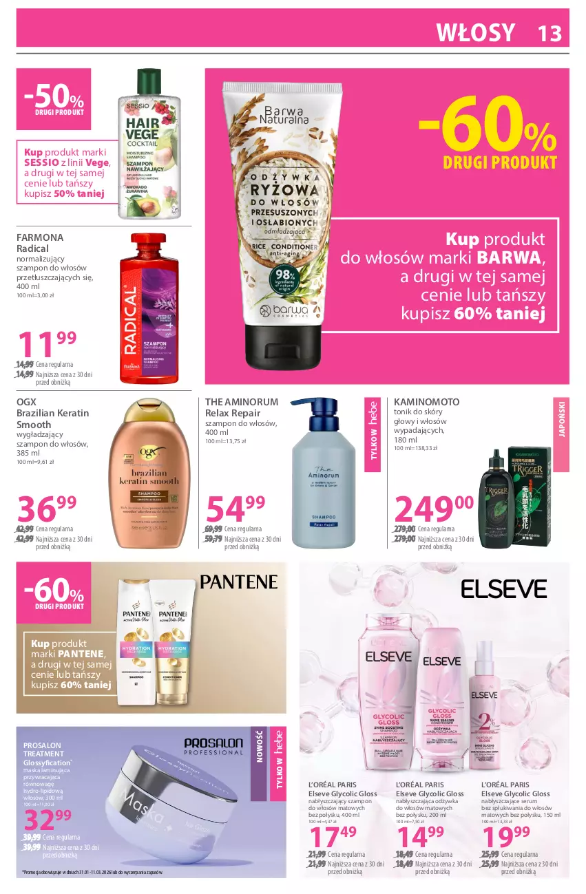 Gazetka promocyjna Hebe - Gazetka - ważna 17.02 do 03.03.2026 - strona 13 - produkty: Elseve, Fa, L’Oréal, Maska, Odżywka, Pantene, Rum, Ser, Serum, SESSIO, Szampon, Tonik