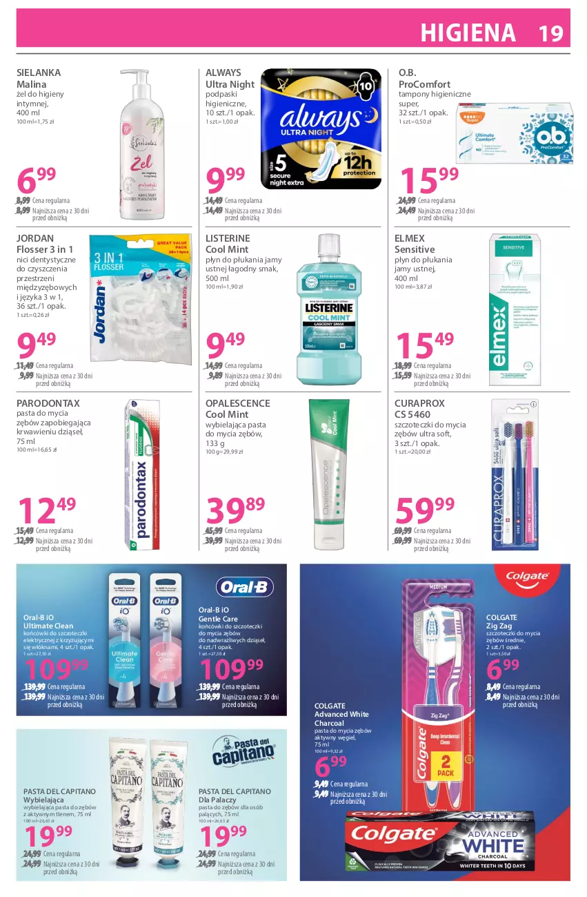 Gazetka promocyjna Hebe - Gazetka - ważna 17.02 do 03.03.2026 - strona 19 - produkty: Always, Always Ultra, Colgate, Curaprox, Elmex, Końcówki do szczoteczk, LG, Listerine, O.B., Parodontax, Pasta do zębów, Płyn do płukania, Płyn do płukania jamy ustnej, Podpaski, Ser, Tampony