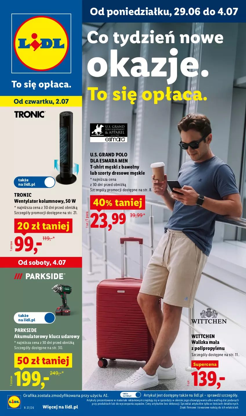 Gazetka promocyjna Lidl - Katalog ważny od 29.06 - ważna 29.06 do 04.07.2026 - strona 1 - produkty: Akumulator, Dres, Gra, Grafika, Klucz udarowy, Parkside, Szorty, T-shirt, Walizka, Wittchen