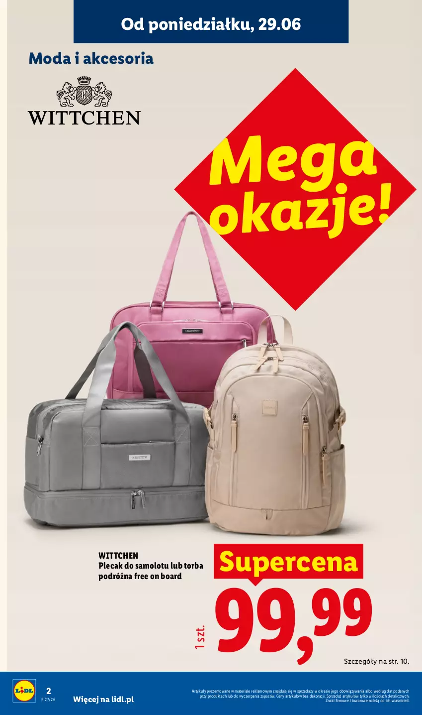 Gazetka promocyjna Lidl - Katalog ważny od 29.06 - ważna 29.06 do 04.07.2026 - strona 2 - produkty: Amol, Moda, Plecak, Samolot, Torba, Wittchen