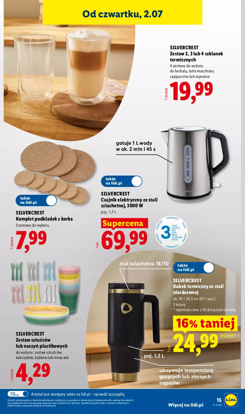 Gazetka promocyjna Lidl - Katalog ważny od 29.06 - ważna 29.06 do 04.07.2026 - strona 21 - produkty: Cappuccino, Chia, Czajnik, Czajnik elektryczny, Kubek, Kubek termiczny, Orka, Podkład, Silvercrest, Talerz, Talerzyk, Zestaw sztućców