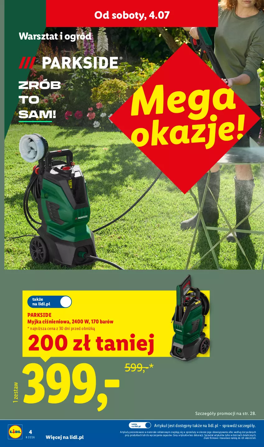 Gazetka promocyjna Lidl - Katalog ważny od 29.06 - ważna 29.06 do 04.07.2026 - strona 4 - produkty: Myjka ciśnieniowa, Ogród, Parkside