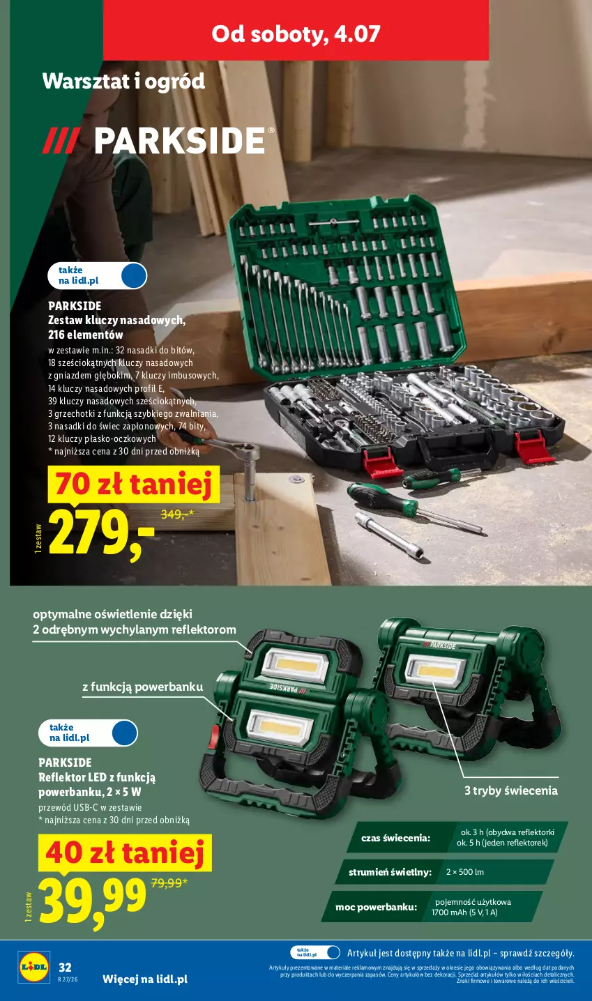 Gazetka promocyjna Lidl - Katalog ważny od 29.06 - ważna 29.06 do 04.07.2026 - strona 42 - produkty: Ogród, Parkside, Powerbank, Przewód, Reflektor, Reflektor LED, Rum, Zestaw kluczy, Zestaw kluczy nasadowych