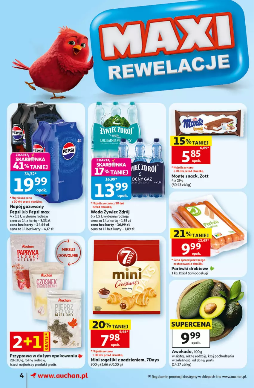 Gazetka promocyjna Auchan - 30 Lat Supermarket - ważna 10.09 do 16.09.2026 - strona 4 - produkty: Gra, Monte, Parówki, Pepsi, Pepsi max, Rogal, Woda, Zott