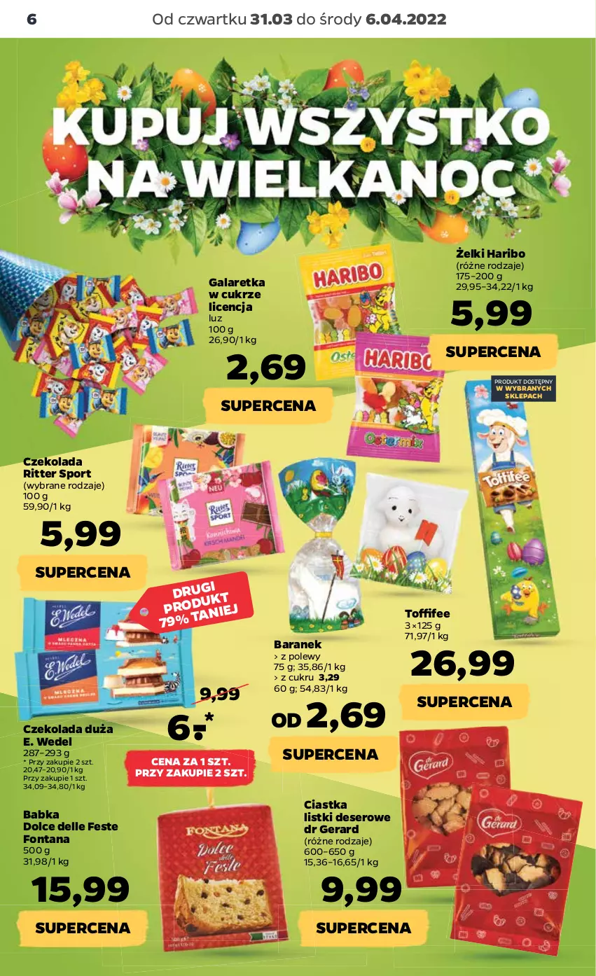 Gazetka promocyjna Netto - Gazetka spożywcza 31.03-6.04 - ważna 31.03 do 06.04.2022 - strona 6 - produkty: Babka, Ciastka, Czekolada, Dell, Deser, Dr Gerard, E. Wedel, Gala, Galaretka, Haribo, Por, Ritter Sport, Ser, Sport, Toffifee