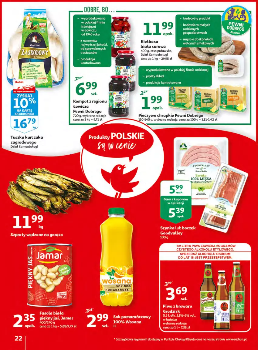 Gazetka promocyjna Auchan - Udane grillowanie jest w cenie Hipermarkety - ważna 19.05 do 28.05.2022 - strona 22 - produkty: Chrupki, Kiełbasa, Kurczak, Mięso, Piec, Pieczywo, Pieczywo chrupkie, Ser, Sok, Tusz
