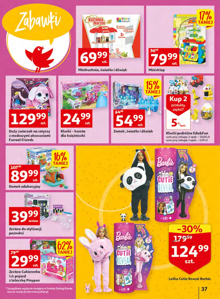 Gazetka promocyjna Auchan - Udane grillowanie jest w cenie Hipermarkety - ważna 19.05 do 28.05.2022 - strona 37 - produkty: Barbie, Cukier, Klocki, Kuchnia, Lalka, Minikuchnia, Pojazd, Smycz