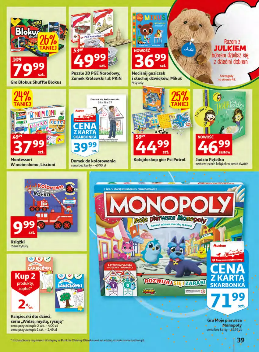 Gazetka promocyjna Auchan - Udane grillowanie jest w cenie Hipermarkety - ważna 19.05 do 28.05.2022 - strona 39 - produkty: Dzieci, Gra, Królewski, Monopoly, Monte, Psi Patrol, Puzzle, Ser