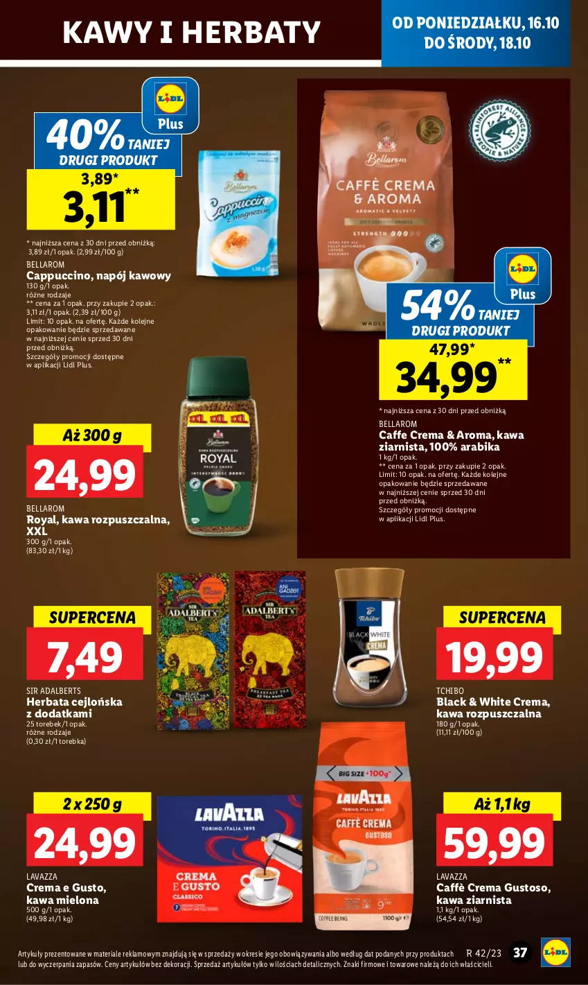 Gazetka promocyjna Lidl - GAZETKA - ważna 16.10 do 18.10.2023 - strona 45 - produkty: Bell, Bella, Cappuccino, Herbata, Kawa, Kawa mielona, Kawa rozpuszczalna, Kawa ziarnista, Lack, Lavazza, Napój, Olej, Tchibo, Torebka