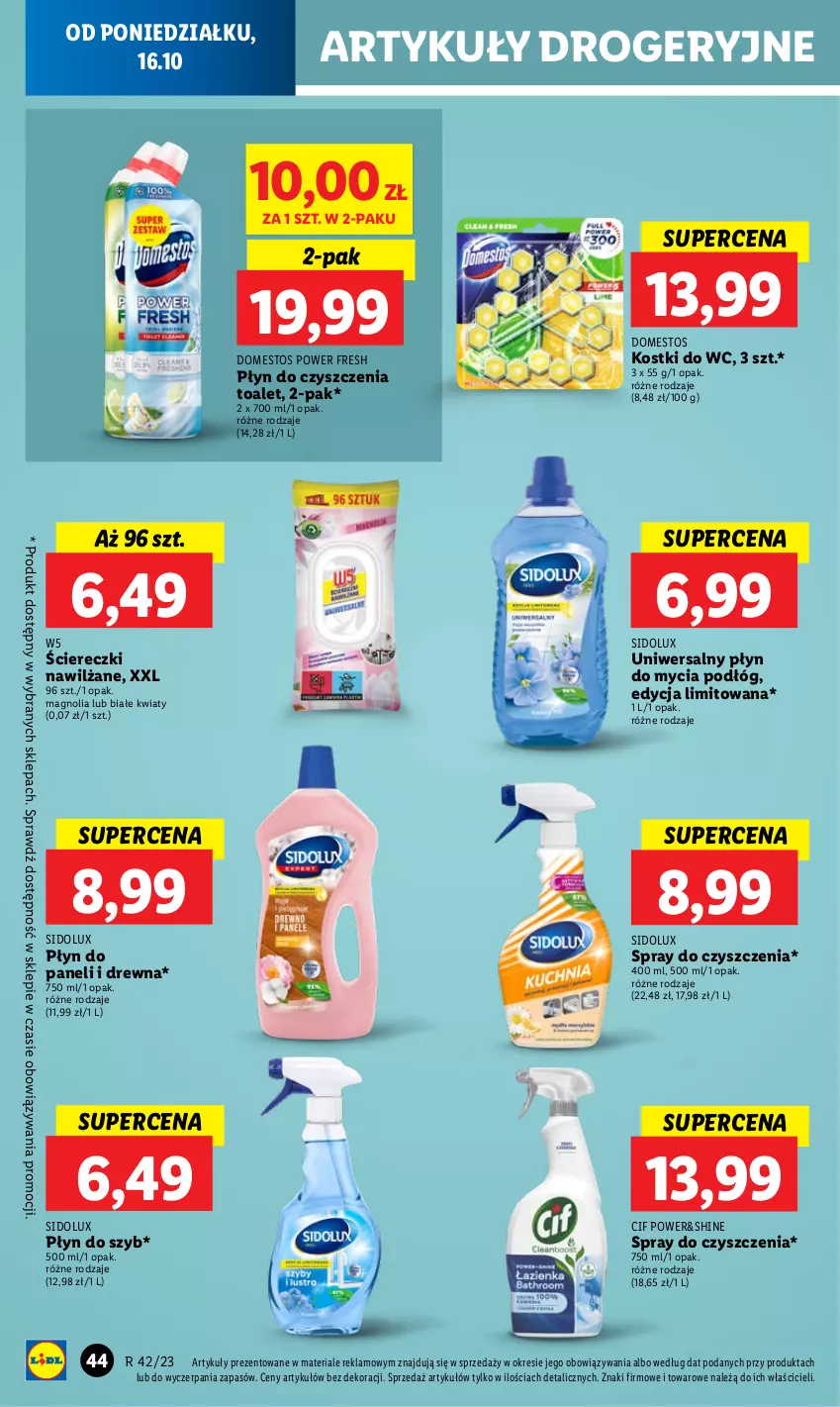 Gazetka promocyjna Lidl - GAZETKA - ważna 16.10 do 18.10.2023 - strona 54 - produkty: Cif, Domestos, Płyn do mycia, Płyn do mycia podłóg, Płyn do szyb, Sidolux, Spray do czyszczenia