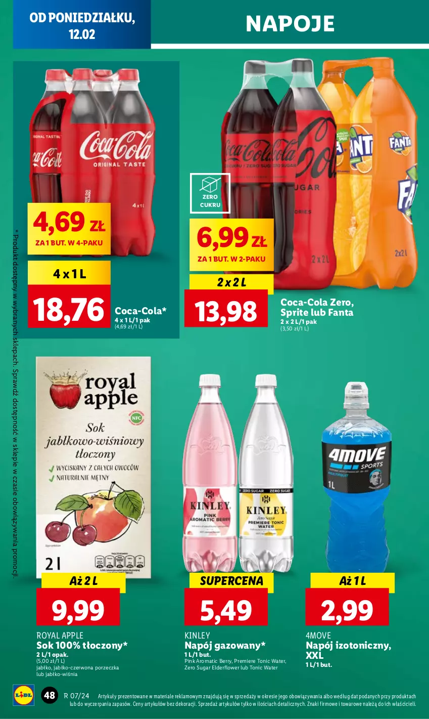 Gazetka promocyjna Lidl - GAZETKA - ważna 12.02 do 14.02.2024 - strona 50 - produkty: Coca-Cola, Fa, Fanta, Napój, Napój gazowany, Napój izotoniczny, Napoje, Por, Premiere, Sok, Sprite