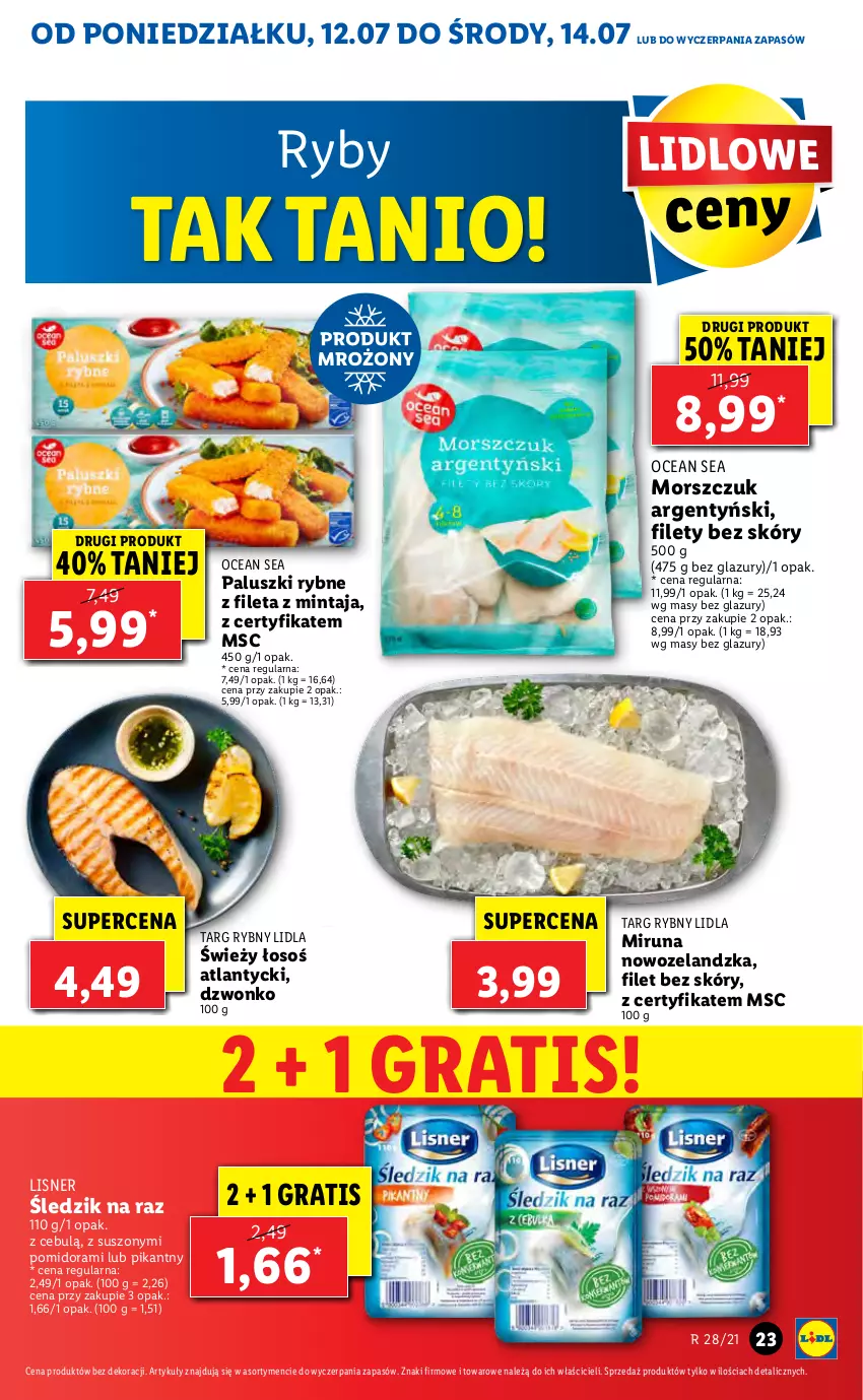 Gazetka promocyjna Lidl - GAZETKA - ważna 12.07 do 14.07.2021 - strona 23 - produkty: Gra, Lazur, Lisner, Mintaj, Miruna, Paluszki rybne