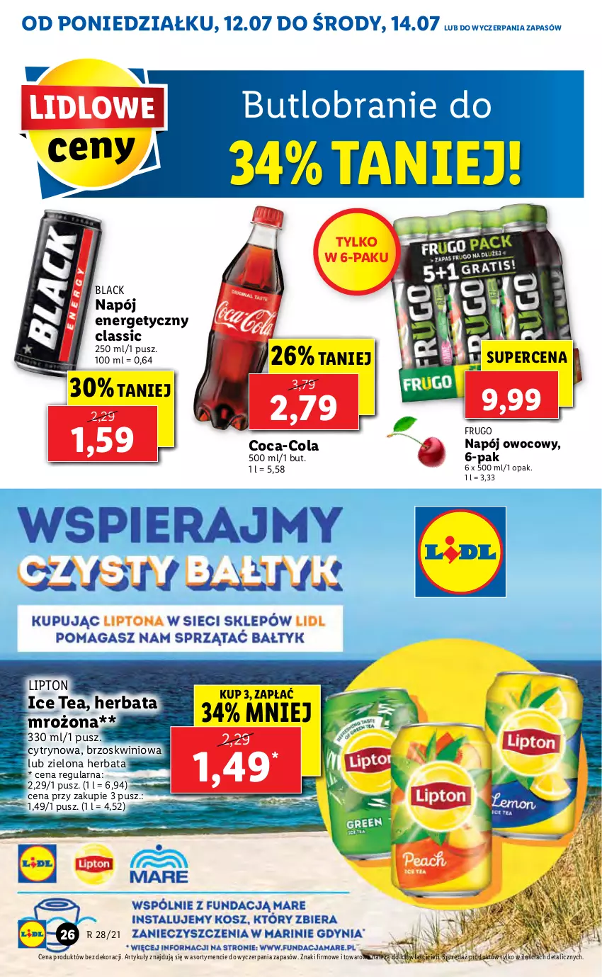 Gazetka promocyjna Lidl - GAZETKA - ważna 12.07 do 14.07.2021 - strona 26 - produkty: Coca-Cola, Herbata, Ice tea, Lack, Lipton, Napój, Napój energetyczny