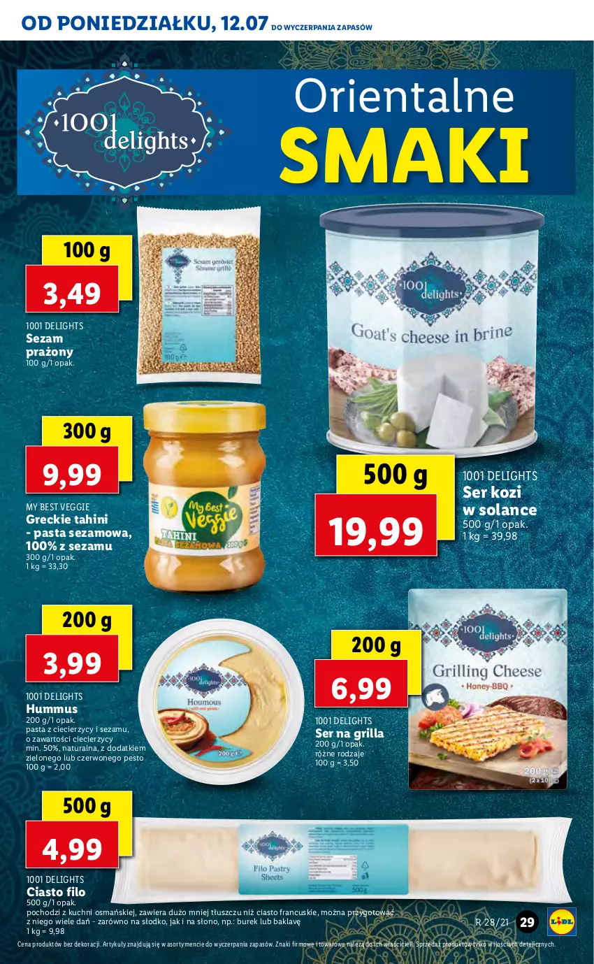 Gazetka promocyjna Lidl - GAZETKA - ważna 12.07 do 14.07.2021 - strona 29 - produkty: Ciasto francuskie, Grill, Hummus, Mus, Pesto, Ser, Ser kozi, Sezam, Solan