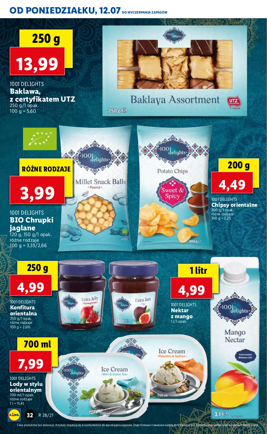 Gazetka promocyjna Lidl - GAZETKA - ważna 12.07 do 14.07.2021 - strona 32 - produkty: Chipsy, Chrupki, Konfitura, Lody, Mango, Nektar