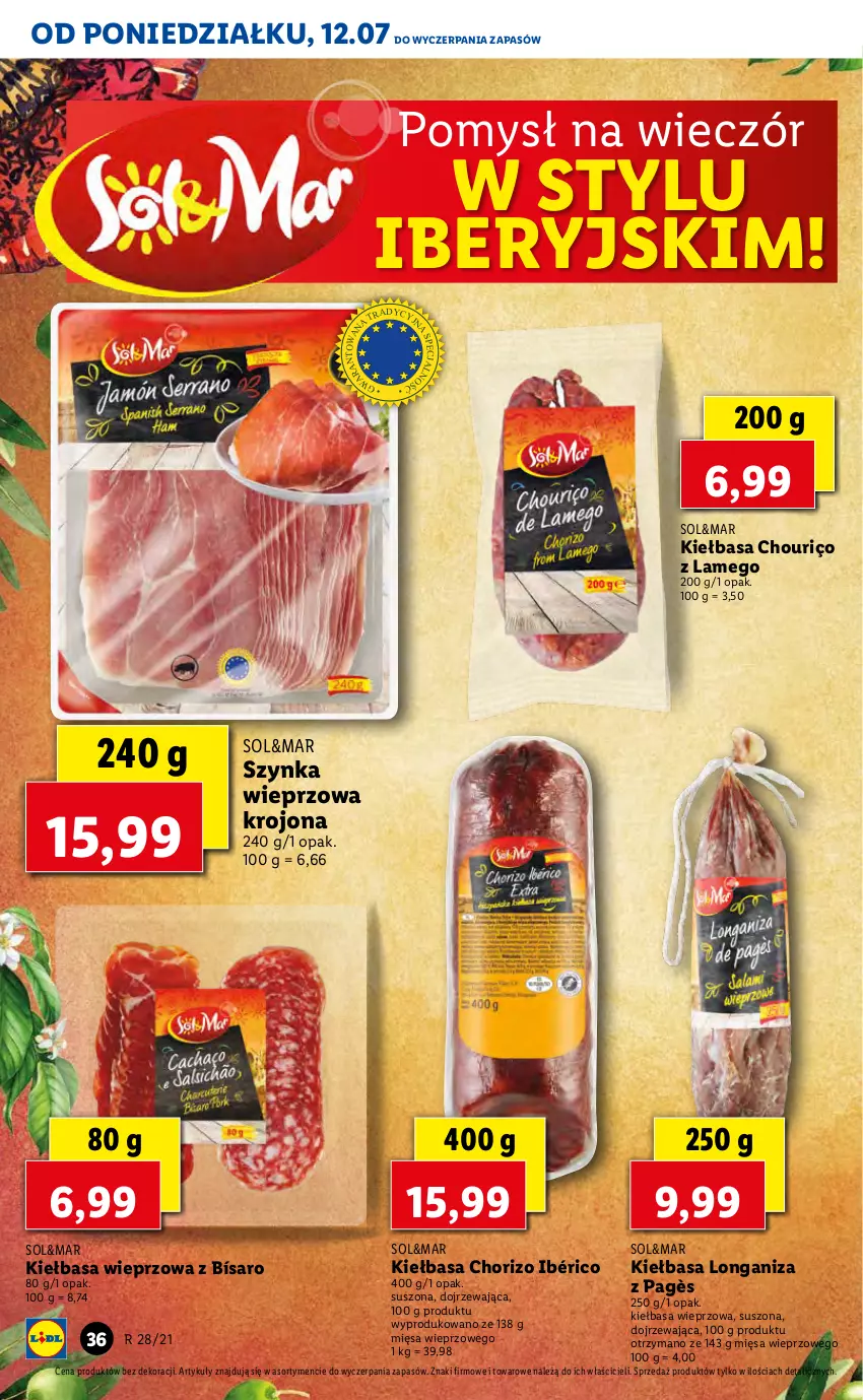 Gazetka promocyjna Lidl - GAZETKA - ważna 12.07 do 14.07.2021 - strona 36 - produkty: Kiełbasa, Szynka, Szynka wieprzowa