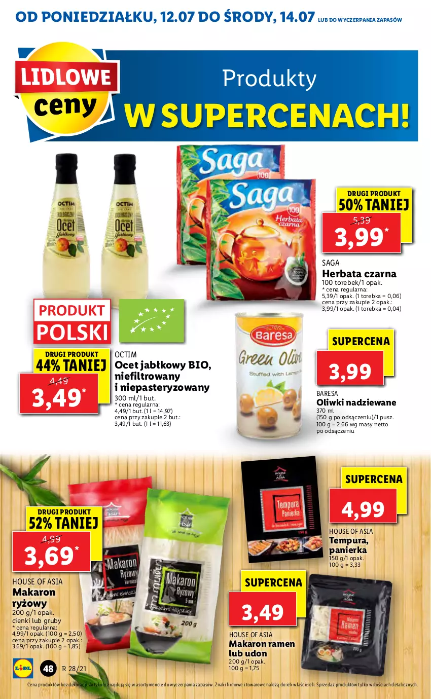 Gazetka promocyjna Lidl - GAZETKA - ważna 12.07 do 14.07.2021 - strona 48 - produkty: Herbata, Herbata czarna, House of Asia, Makaron, Makaron ryżowy, Ocet, Oliwki, Pur, Ryż, Saga, Torebka