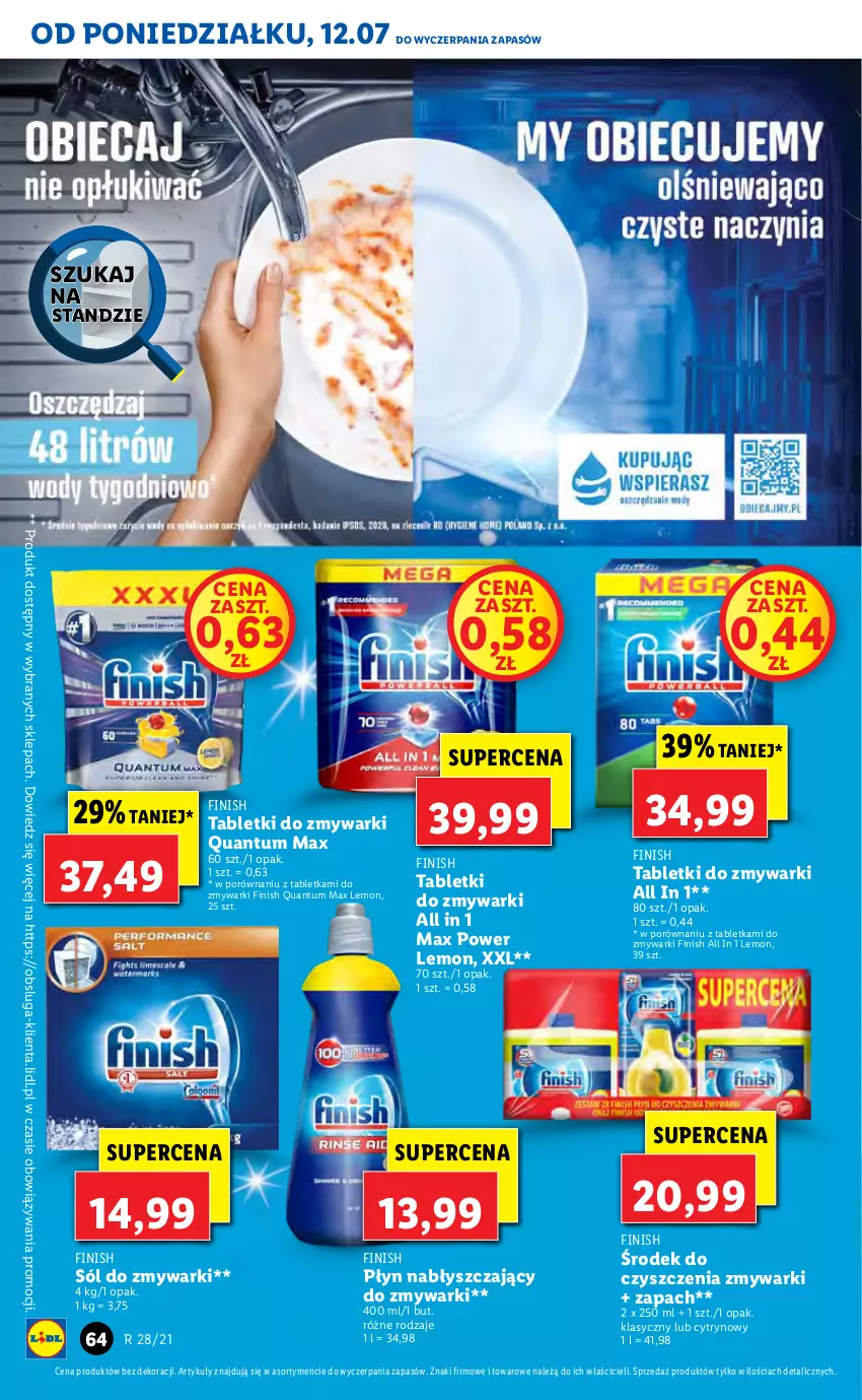 Gazetka promocyjna Lidl - GAZETKA - ważna 12.07 do 14.07.2021 - strona 64 - produkty: Finish, Płyn nabłyszczający, Por, Sól, Tablet, Tabletki do zmywarki, Zmywarki