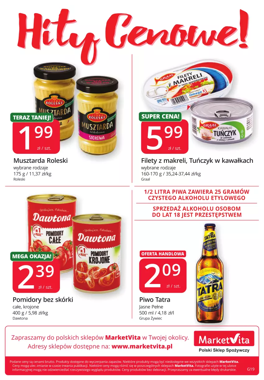 Gazetka promocyjna Market Vita - Gazetka promocyjna – Marketvita - ważna 29.09 do 08.10.2022 - strona 8 - produkty: Dawtona, Gra, Graal, Kawa, Mus, Musztarda, Piwo, Pomidory, Tatra, Tuńczyk