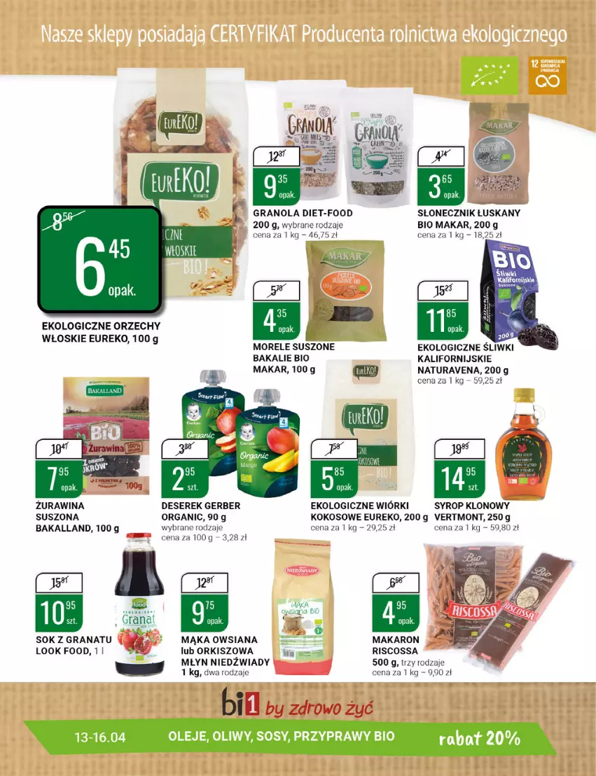 Gazetka promocyjna Bi1 - Czas na Wielkanoc - ważna 13.04 do 16.04.2022 - strona 11 - produkty: Bakalland, Deser, Gerber, Gra, Granat, Granola, Kokos, Mąka, Makaron, Olej, Orzechy włoskie, Przyprawy, Ser, Serek, Sok, Sos, Syrop