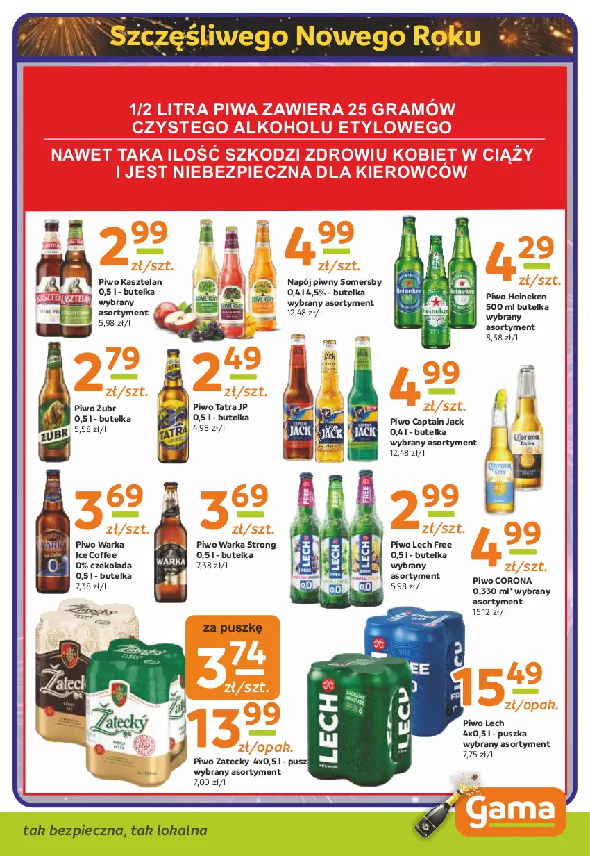 Gazetka promocyjna Gama - Gazetka Gama - ważna 20.12 do 31.12.2023 - strona 11 - produkty: Captain Jack, Czekolada, Gra, Heineken, Kasztelan, Napój, Piec, Piwa, Piwo, Somersby, Tatra, Warka