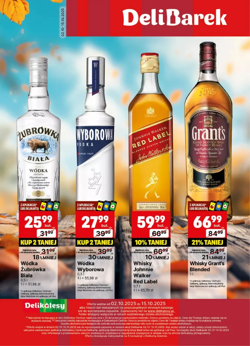 Gazetka promocyjna Delikatesy Centrum - Delibarek DC40-DC41 - ważna 02.10 do 15.10.2025 - strona 1 - produkty: Gra, Grant's, Rum, Whisky, Wódka, Wyborowa