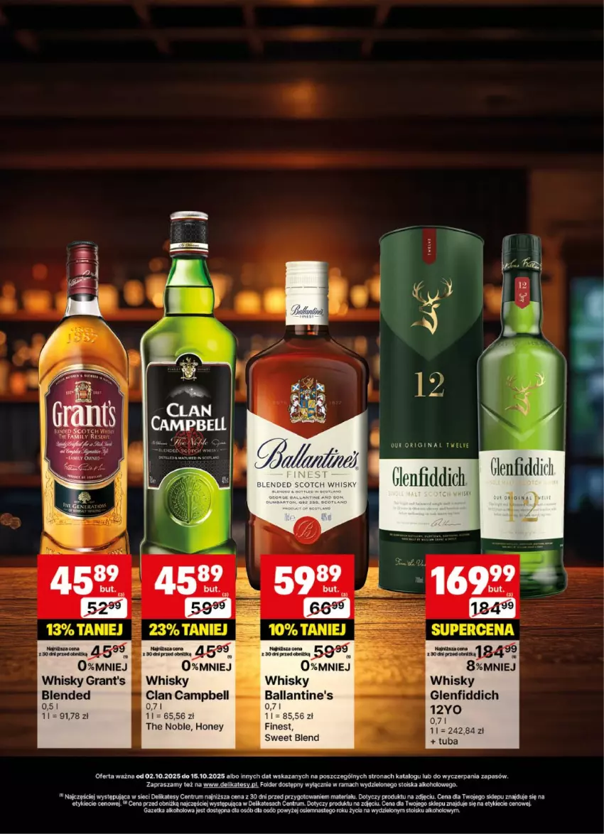 Gazetka promocyjna Delikatesy Centrum - Delibarek DC40-DC41 - ważna 02.10 do 15.10.2025 - strona 23 - produkty: Ballantine's, Bell, Fa, Gin, Gra, Grant's, Rama, Rum, Whisky