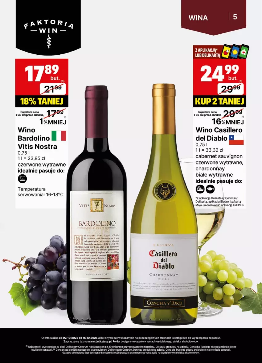 Gazetka promocyjna Delikatesy Centrum - Delibarek DC40-DC41 - ważna 02.10 do 15.10.2025 - strona 5 - produkty: Cabernet Sauvignon, Chardonnay, Dell, Fa, Gra, Por, Rama, Rum, Ser, Wino