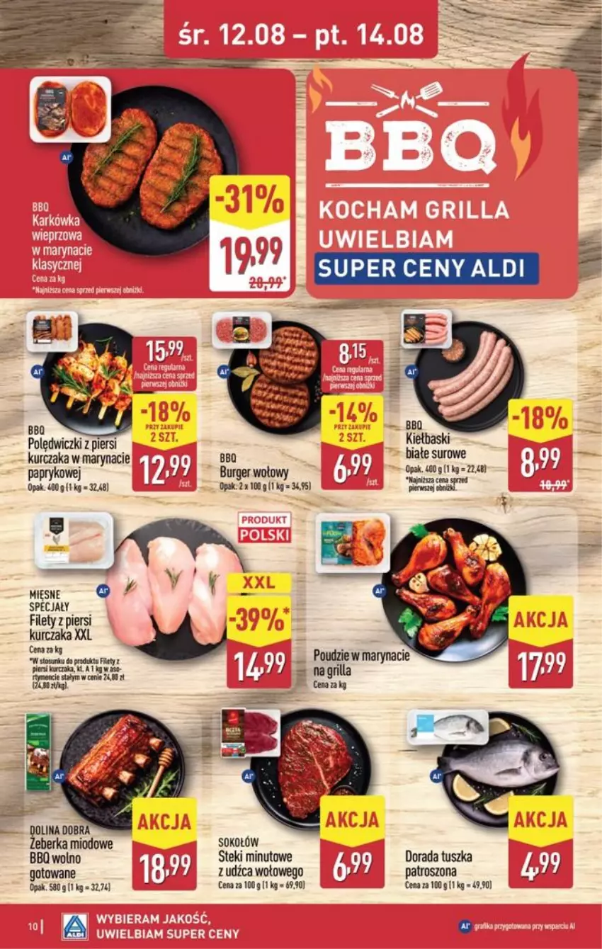 Gazetka promocyjna Aldi - Oferta weekendowa - ważna 12.08 do 14.08.2026 - strona 10 - produkty: Burger, Kurczak, LG, Sok, Sokołów, Stek, Tusz