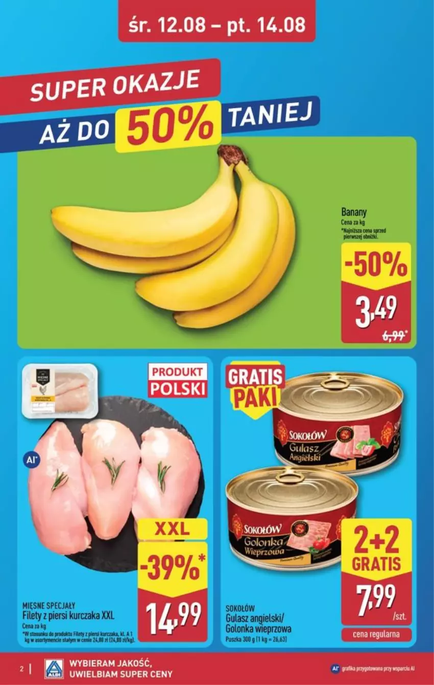 Gazetka promocyjna Aldi - Oferta weekendowa - ważna 12.08 do 14.08.2026 - strona 2 - produkty: Golonka wieprzowa, Gra, Kurczak, Mięsne specjały, Sok, Sokołów