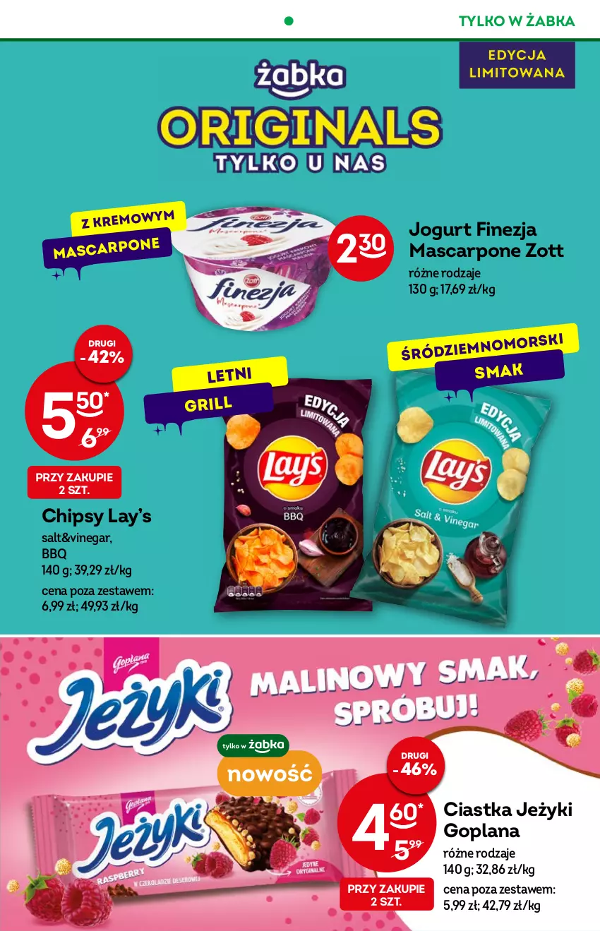 Gazetka promocyjna Żabka - ważna 06.07 do 12.07.2022 - strona 15 - produkty: Chipsy, Ciastka, Goplana, Grill, Jeżyki, Jogurt, LANA, Lay’s, Mascarpone, Zott