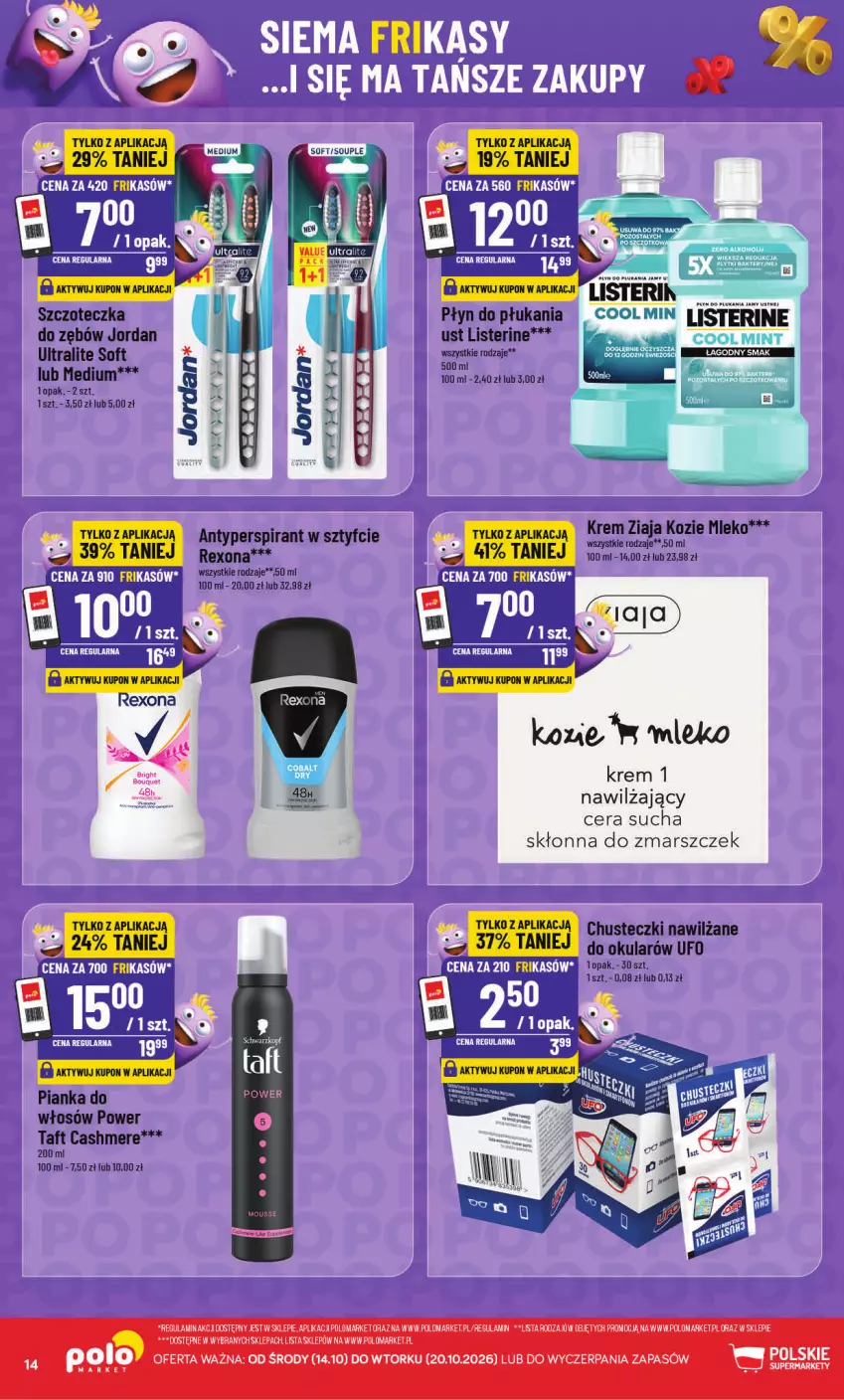 Gazetka promocyjna PoloMarket - Katalog Frikasów - ważna 14.10 do 20.10.2026 - strona 14 - produkty: Antyperspirant, Chusteczki, Fa, Listerine, Mars, Mleko, Pianka do włosów, Płyn do płukania, Rexona, Szczoteczka, Taft, Ziaja